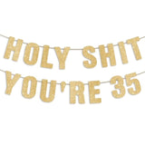 35Th Birthday Decorations For Men, Funny 35 Years Old Party Decor Sign 35Th Birthday Gifts For Women, Pre-Strung 35Th Party Banner - Gold Glitter