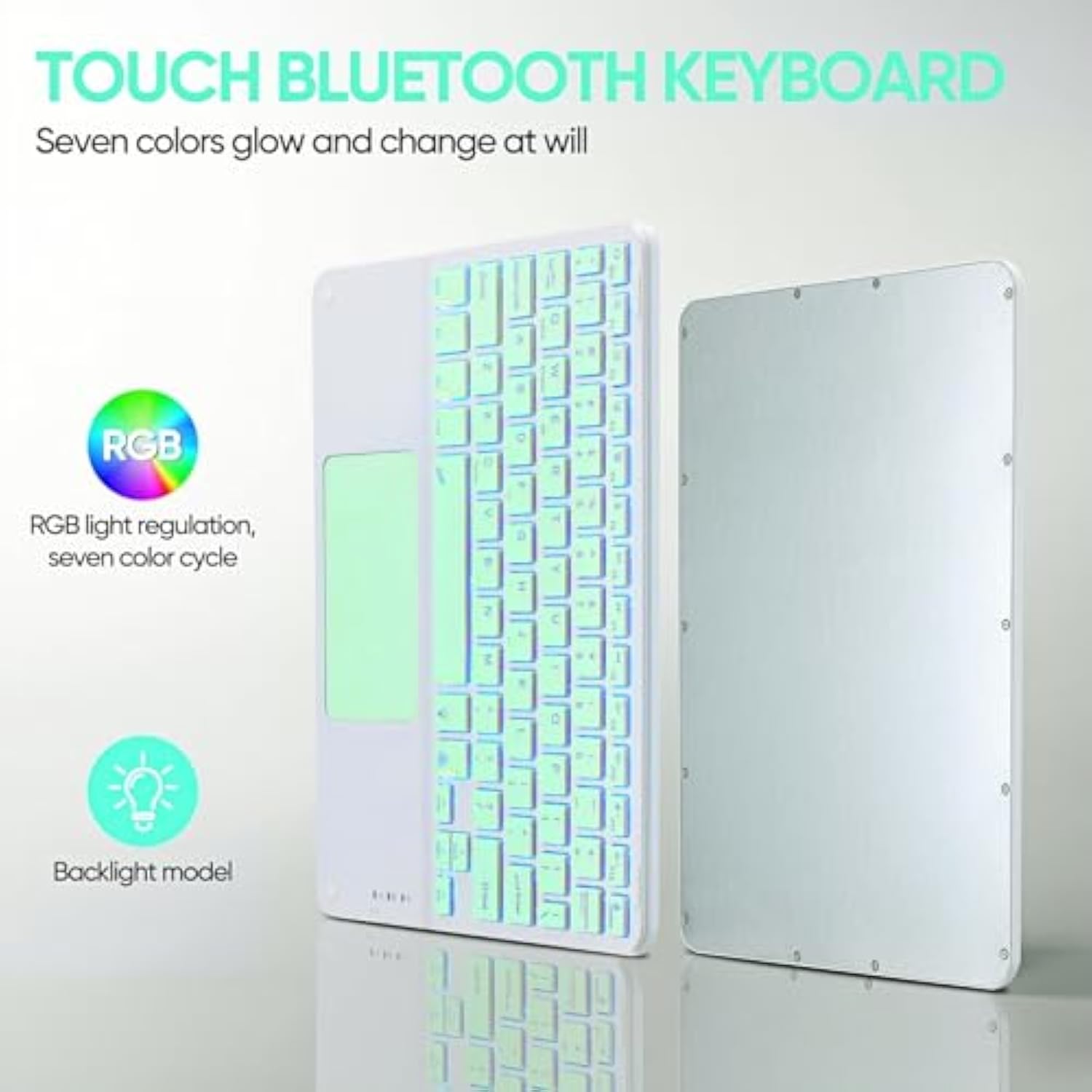 Ultra-Slim Bluetooth Keyboard With Built-In Touchpad And Mouse Portable Mini Wireless Keyboard Rechargeable 7-Color Backlit For Ipad Iphone Samsung Tablet Iphone Smartphone Ios Android Windows-Green