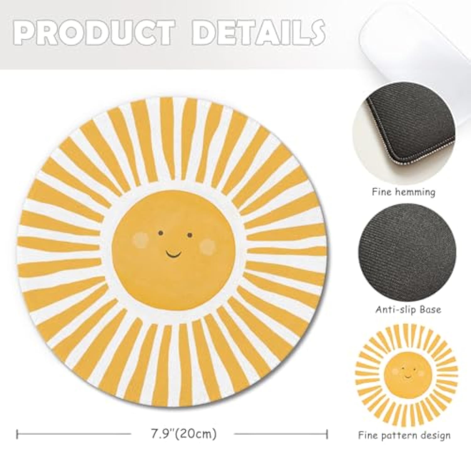 Boho Yellow Sunshine Mouse Pad, Cute Sunshine Mouse Pads Mousepad For Desk Home Office Dorm Computers Laptop, Boho Office Supplies Desk Accessories, 7.9X7.9 Inch