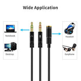 Headphone Splitter for Computer 3.5mm Female to 2 Dual 3.5mm Male Headphone Mic Audio Y Splitter Cable Smartphone Headset to PC Adapter(100CM, Black)