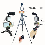 Vlogging Kit For Iphone, Vlogging Kit For Android Phone,Youtube Starter Kit With Two Tripods Light Microphone Remote And Jack Adapter