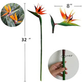 3 Pcs 32 Inch Orange Red Large Bird Of Paradise Permanent Flower,Flower Part Is Made Of Soft Rubber Pu No Fade,Artificial Flower Plants For Home Office, Flower Stem 0.5 Inch