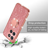 For 6.7-Inch Motorola Moto Edge 5G 2025 Phone Case Girls Women Cute Glitter Luxury Soft Silicone Clear Case With Ring Stand Strap Lanyard Shockproof Protection Cover - Rose Gold