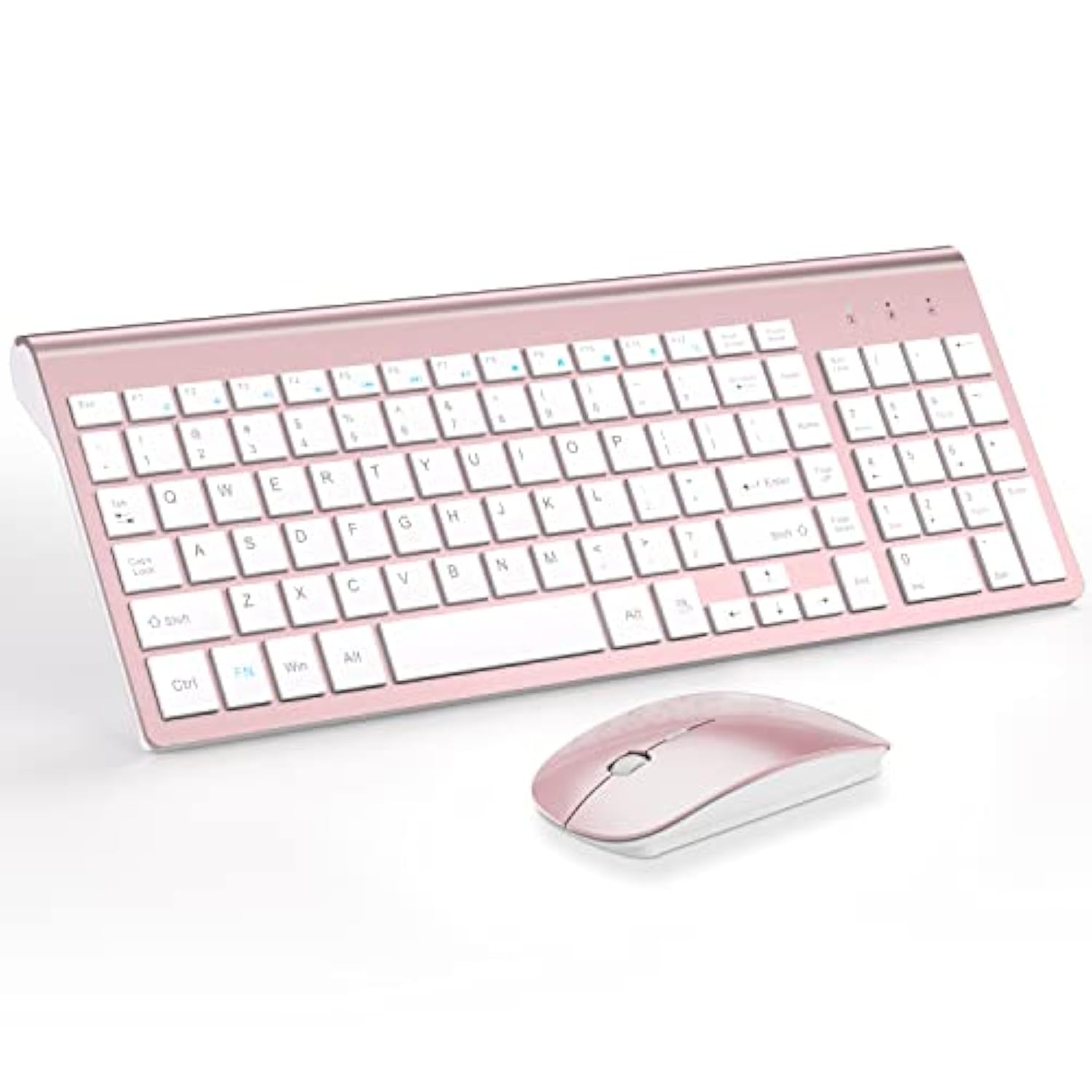 Wireless Keyboard And Mouse Ultra Slim Combo, 2.4G Silent Compact Usb 2400Dpi Mouse And Scissor Switch Keyboard Set With Cover, 2 Aa & 2 Aaa Batteries,For Pc/Laptop/Windows/Mac-Rose Gold White