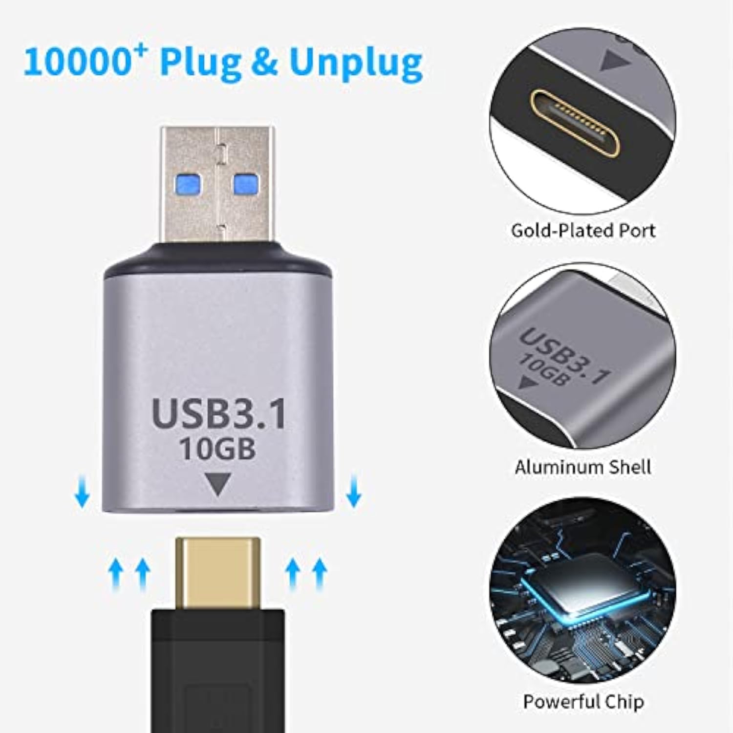 Usb 3.1 To Usb C Adapter 10Gbps, Usb C To Usb Adapter 3.1 Gen 2, (1Pack) Usb C