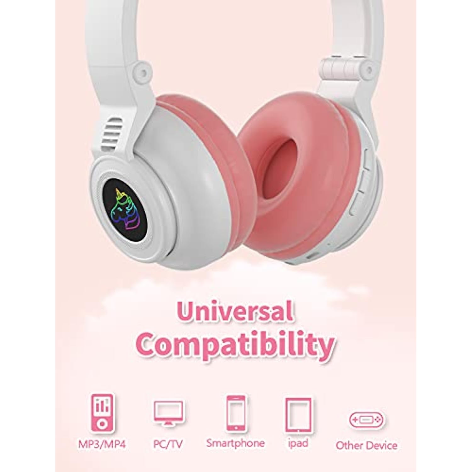 Unicorn Kids Headphones For Girls,Unicorn Bluetooth Headphones Foldable For Gi