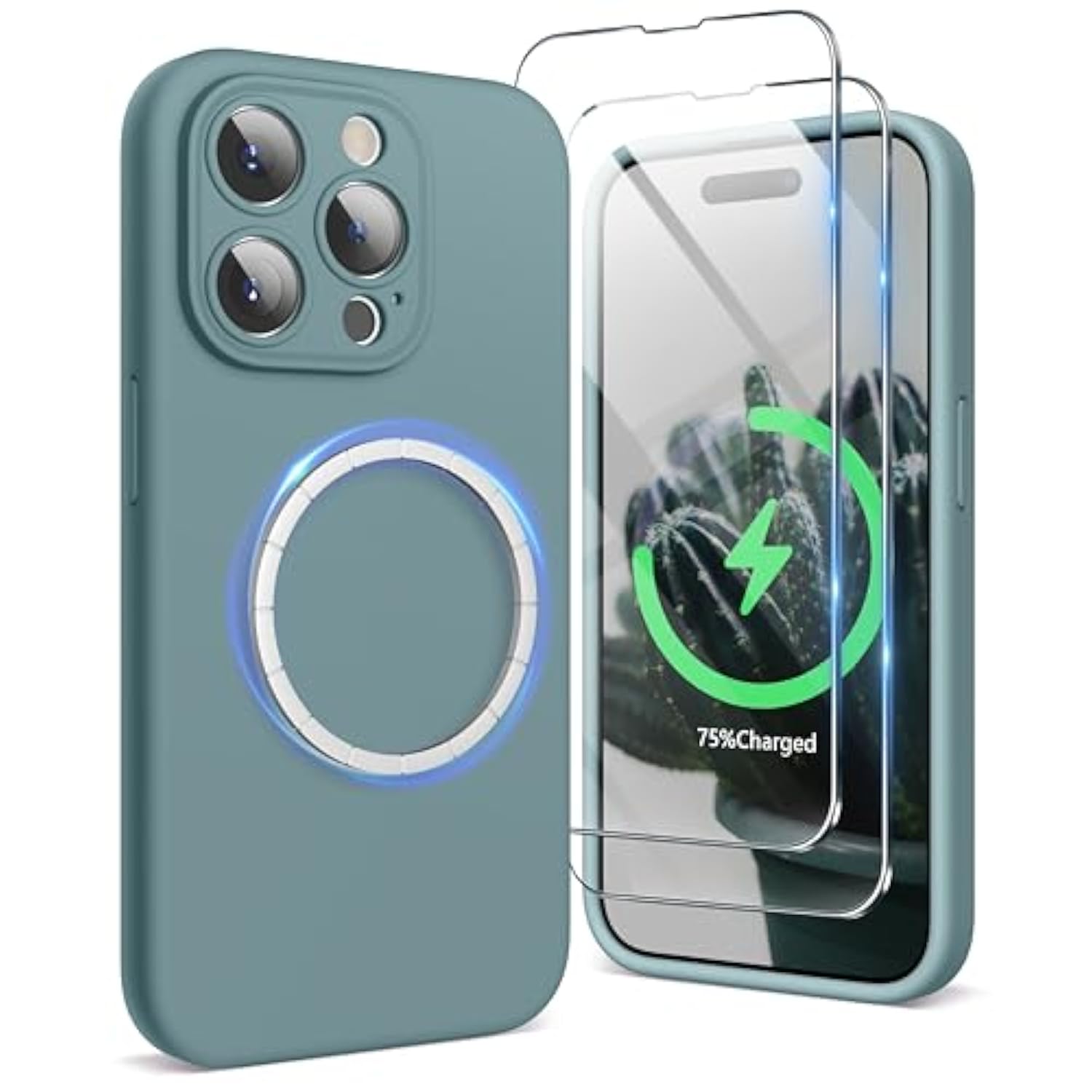 Designed For Iphone 15 Pro Case Compatible With Magsafe (6.1 Inch 2023), With 2 Pack Screen Protector, Liquid Silicone Phone Case (Camera Protective & Soft Microfiber Lining), Cactus Green