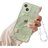 Compatible For Iphone 15 3D Butterfly Floral Clear With Design Aesthetic Women Teen Girls Glitter Pretty Crystal Sparkle Sparkly Cute Girly Phone Cases Protective Cover+Pearl Chain-Clear