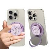Cell Phone Grip for with Kickstand, Secure Hold for iPhone Cases, Adjustable Foldable Desktop Phone Holder Cradle Dock Compatible (141 Flower)