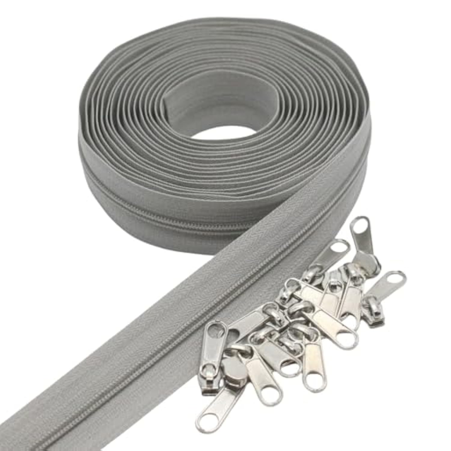 #3 Grey Nylon Coil Zippers By The Yard Bulk 10 Yards With 25Pcs Slider