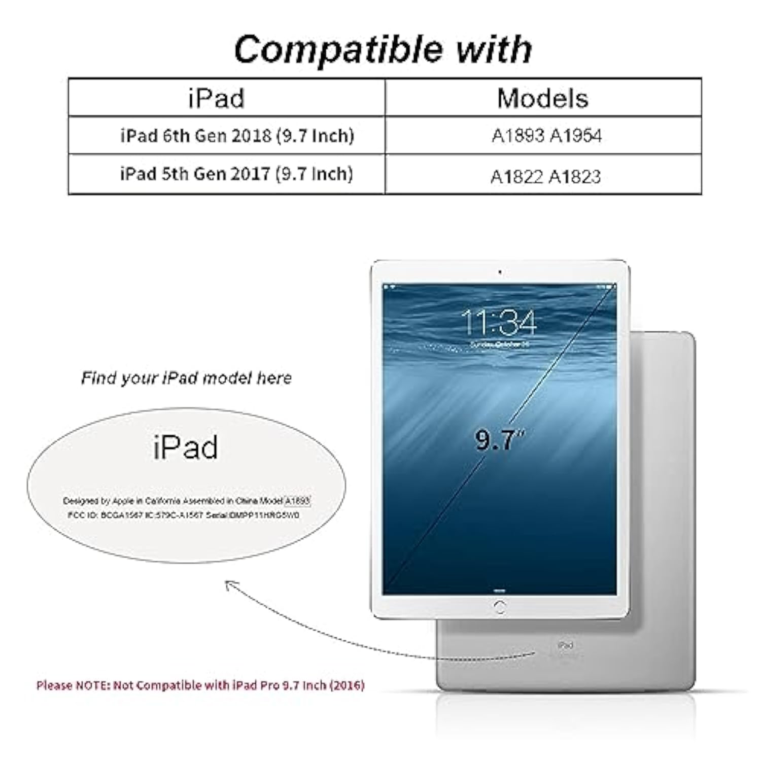 Ipad 9.7 2018/2017 Case With Pencil Holder, Auto Wake/Sleep Smart Cover With T