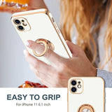 For Iphone 11 Case With Ring Stand [360°Rotatable Ring Holder Magnetic Kickstand] [Shiny Plated Rose Gold Edge] Slim Soft Tpu Cover Luxury Protective Phone Case For Women Men, White