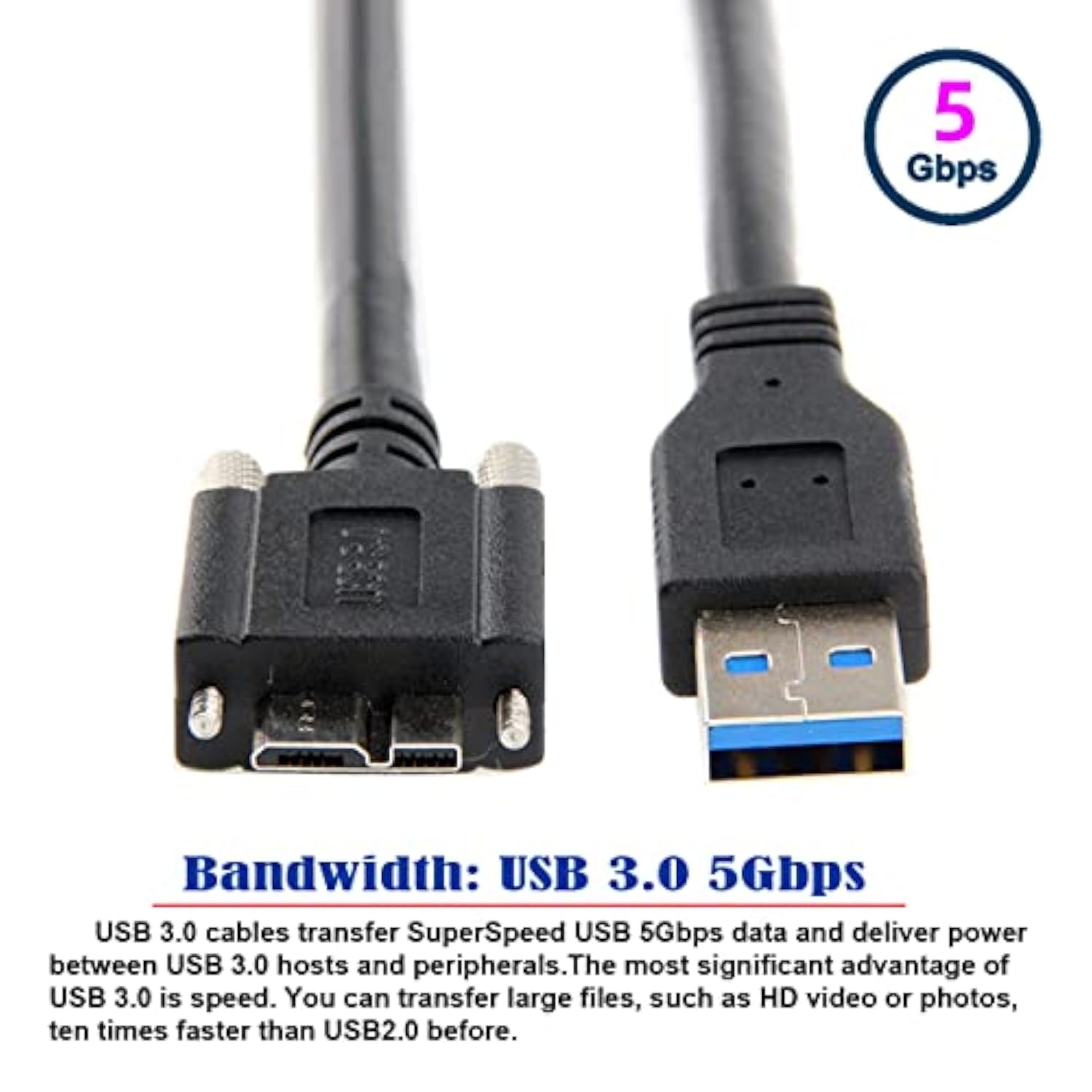 15Ft 5M Usb 3.0 A Type Cable Male To Micro Usb 3.0 B Male With Mount Panel Screws For Camera Disk