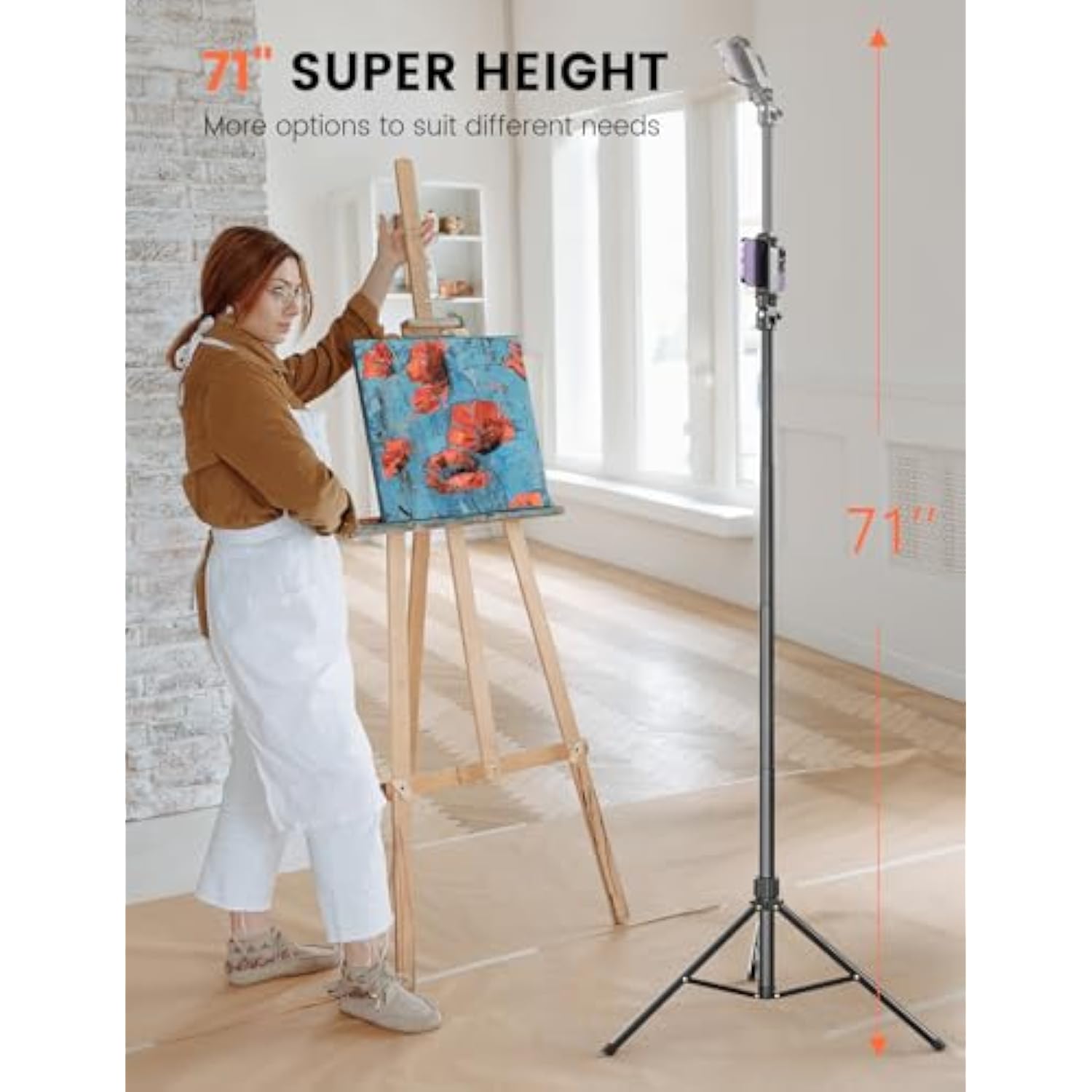 71in Aluminum Phone Tripod Stand with Wireless Remote for iPhone and Android
