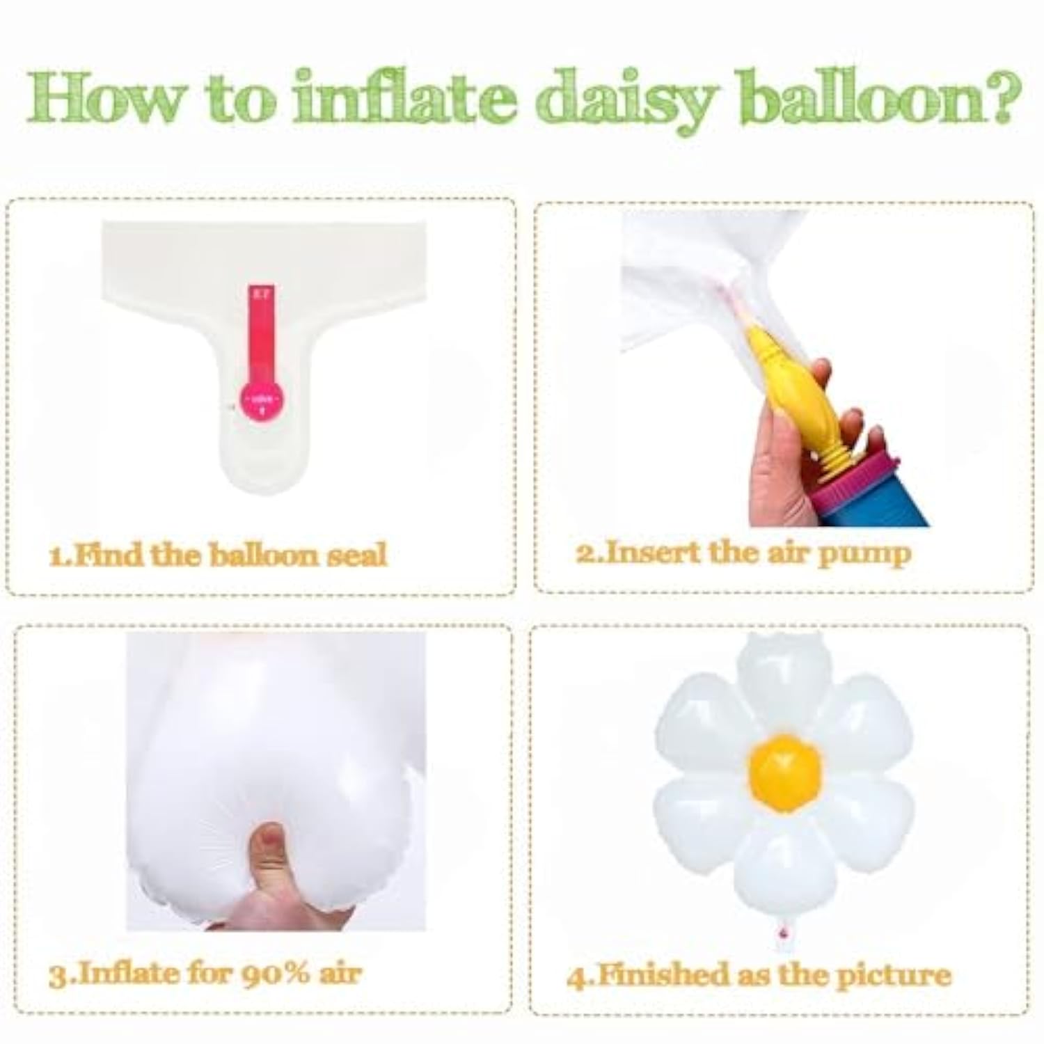 Daisy Balloons Set – 9 White Flower Balloons in 3 Sizes for Parties & Events Decor