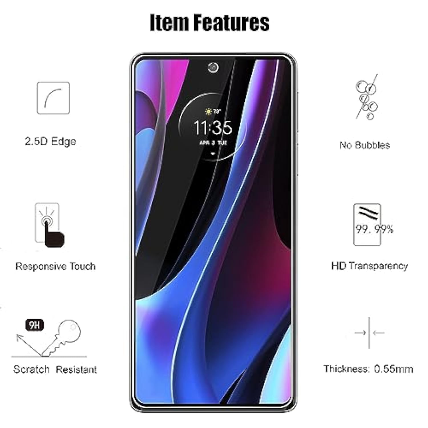 3 Pack Screen Protector For Motorola Edge+ / Plus 2022 / Plus 5G Uw (2022) / Edge 30 Pro Tempered Glass With Camera Lens Protector, Anti Scratch, Hd Clear