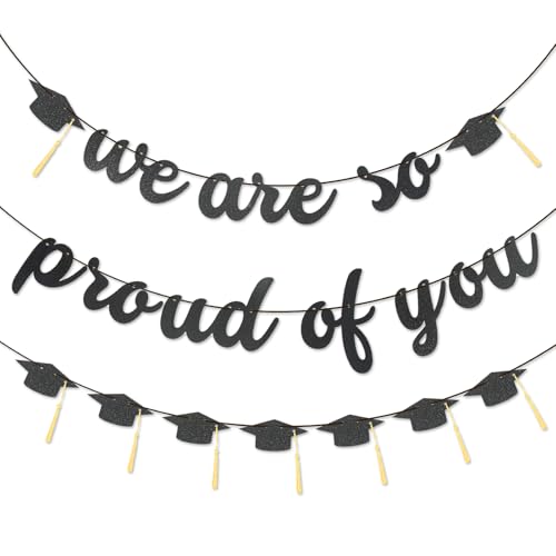 2026 Graduation Banners Party Decorations-Black Glitter We are So Proud of You Graduation Banners Garland for Congratulation Graduations Party Supplies, School, Home, Classroom