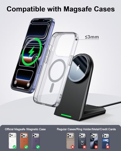 Magnetic Wireless Charger Stand 25W Fast Charging with 30W PD Adapter for iPhone 17/16/15/14/13/12, N52 Magnetic Alignment, 360° Adjustable Phone