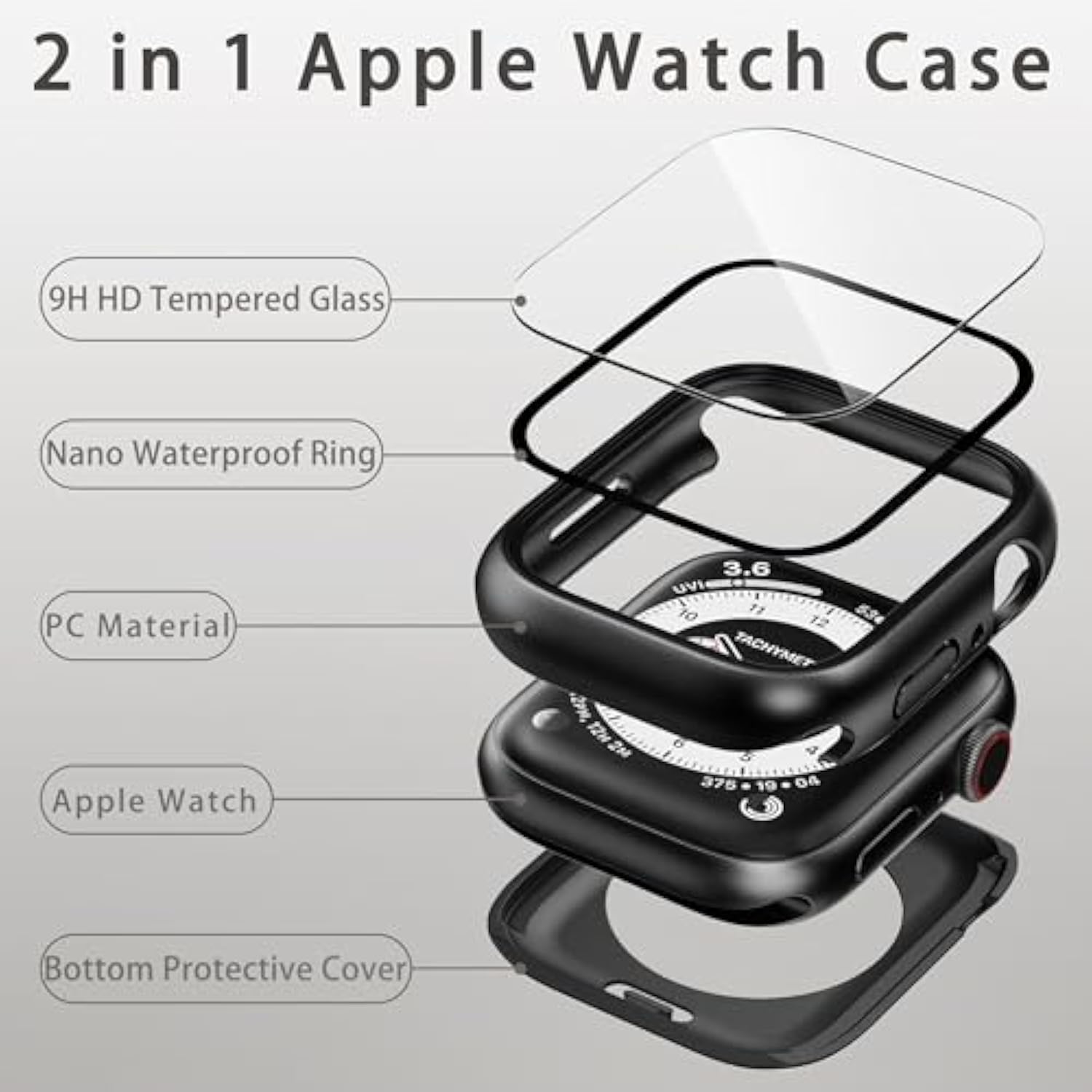 2 In 1 Waterproof Case Compatible With Apple Watch 42Mm Series 11 10 With Tempered Glass Screen Protector, Full Coverage Bumper Cover For Iwatch Case 42Mm Rose Gold