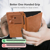 For Samsung Galaxy Z Fold 7 Wallet Case With S Pen Holder & Stylus, [Slide Camera Cover][Hinge Protection] Premium Leather Shockproof Slim Cover Flip Phone Case For Galaxy Z Fold 7 Brown