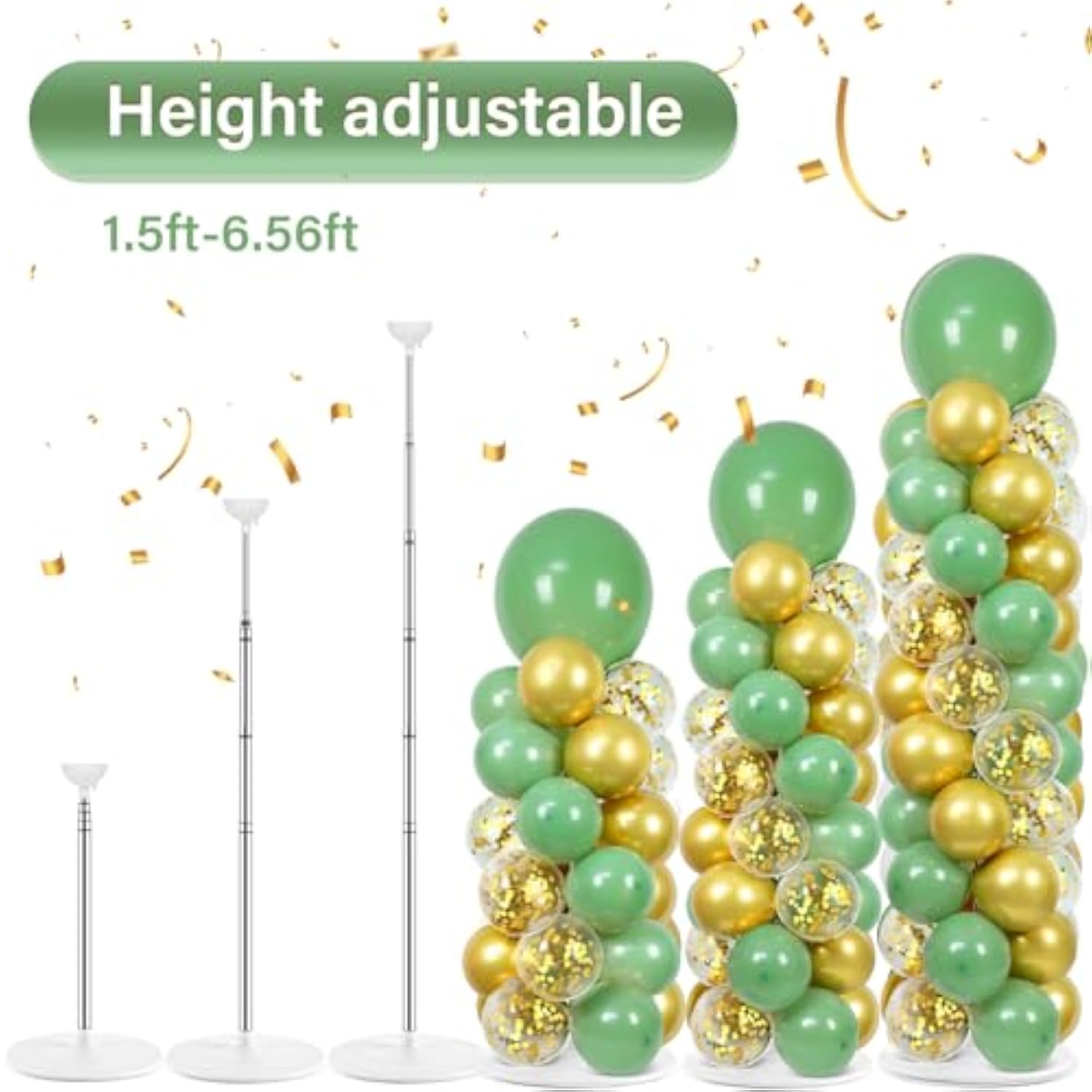 2 Sets Sage Green Balloon Column Stand Kit With 100 Balloons Spring Graduation Adjustable Balloon Tower Stand With Bases Olive Green Gold Column For Mother'S Day Birthday Wedding Party Decor