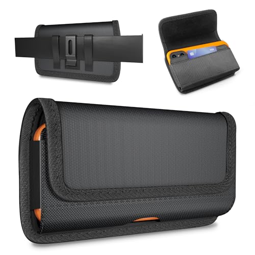 Rugged Nylon Holster for iPhone 17, 17 Air, 16, 16e, 15, 14, 13, 12, 11 & All Pro - Cell Phone Belt Holder Clip Case, Magnetic Closure, ID Card Slot