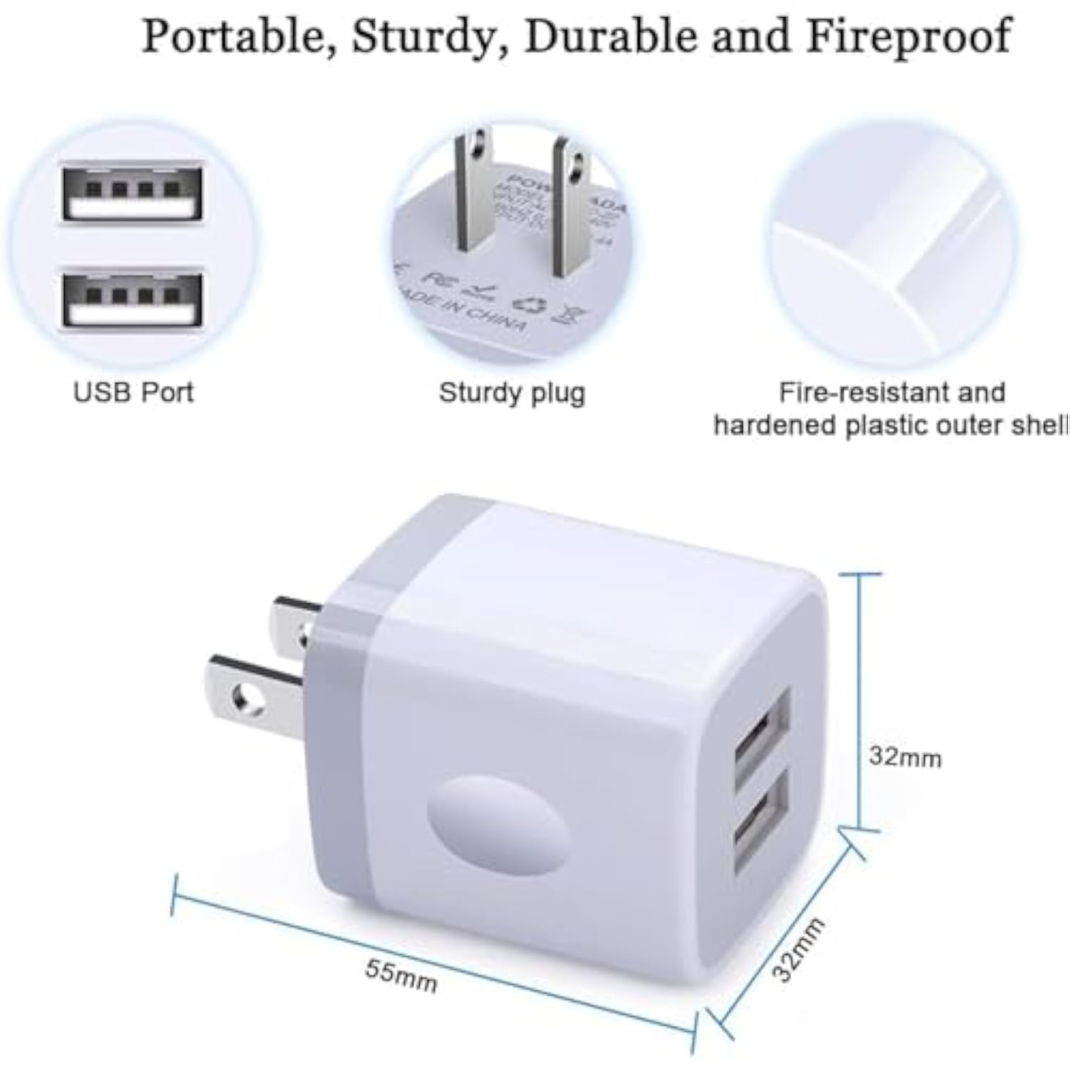 Usb Charger Wall Plug, 5Pack 2.1Amp Fast 2Ports Usb Wall Power Adapter Charging Block Base Charger Brick Cube Box For Iphone 16E 16 15 14 13 12 11 Xs Xr X 8 7, Android