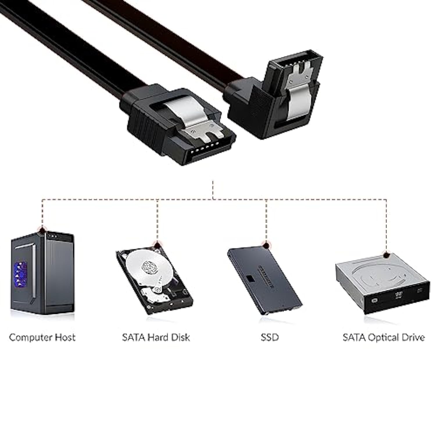 Sata Cable Sata Iii 6Gbps 90 Degree Right Angle With Locking Latch 18 Inches F