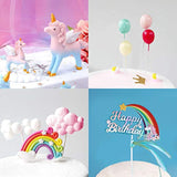 Unicorn Cake Topper Kit Sculptures, Rainbow, Banner, Clouds, Balloons & Stars