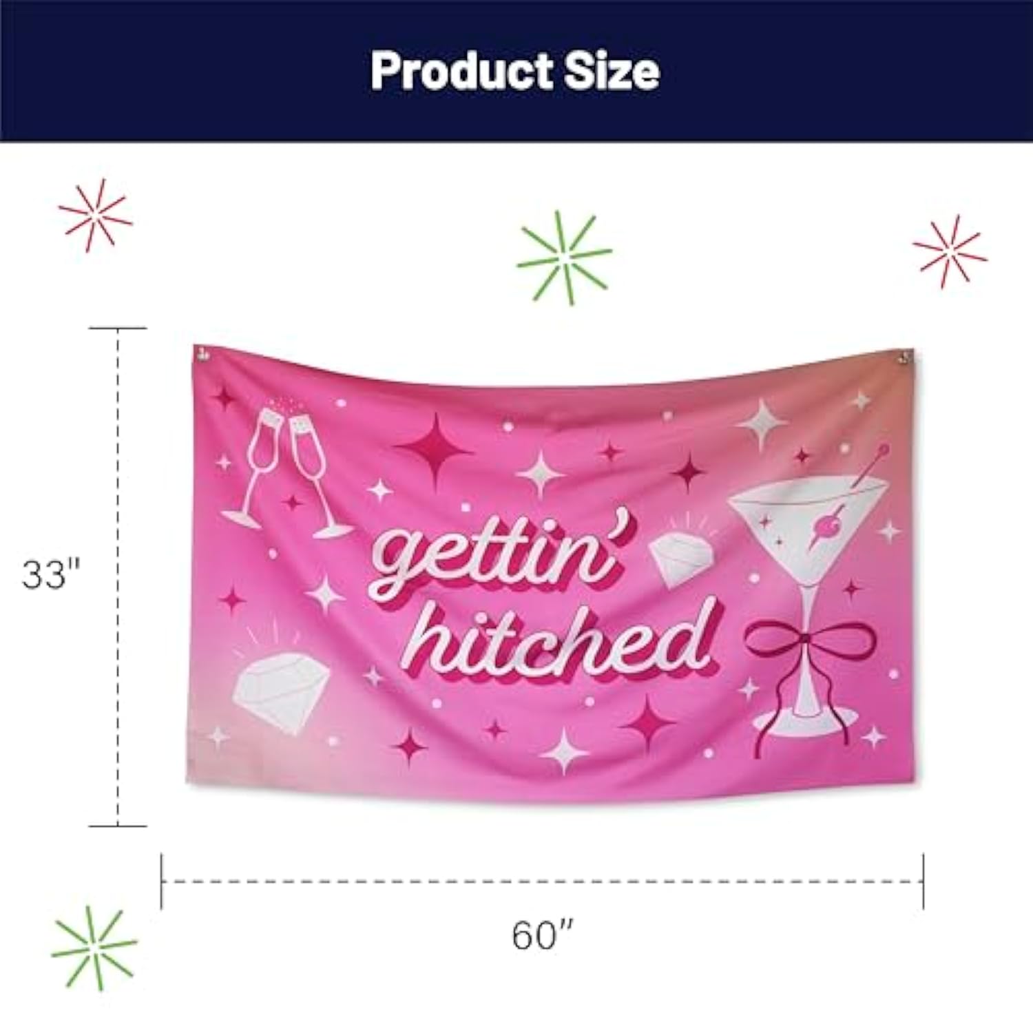 Funny Party Banner 60" X 33" – Hilarious Decoration For Adults, Gag Gift Décor For Him Or Her – Sarcastic, Bold & Reusable Sign -Gettin' Hitched