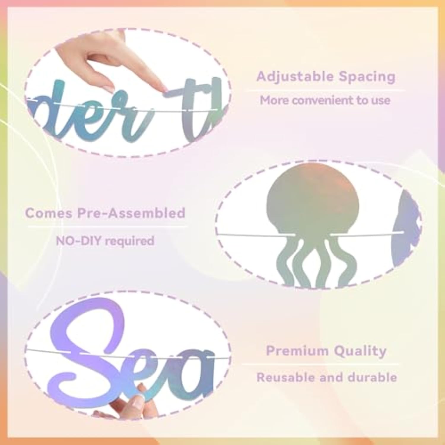 Oneder The Sea Banner, Pre - Strung, Under The Sea Themed 1St Biirthday Party Decorations, Ocean Mermaid 1St Birthday Baby Shower Party Decorations Holographic