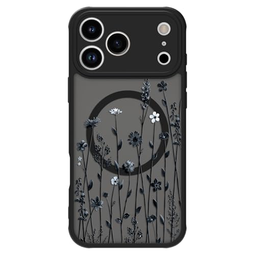 Floral Case for iPhone 17 Pro [Compatible with MagSafe] Cute Flower Pattern Case for Women Girls Soft TPU Bumper Translucent Magnetic Slim Protective