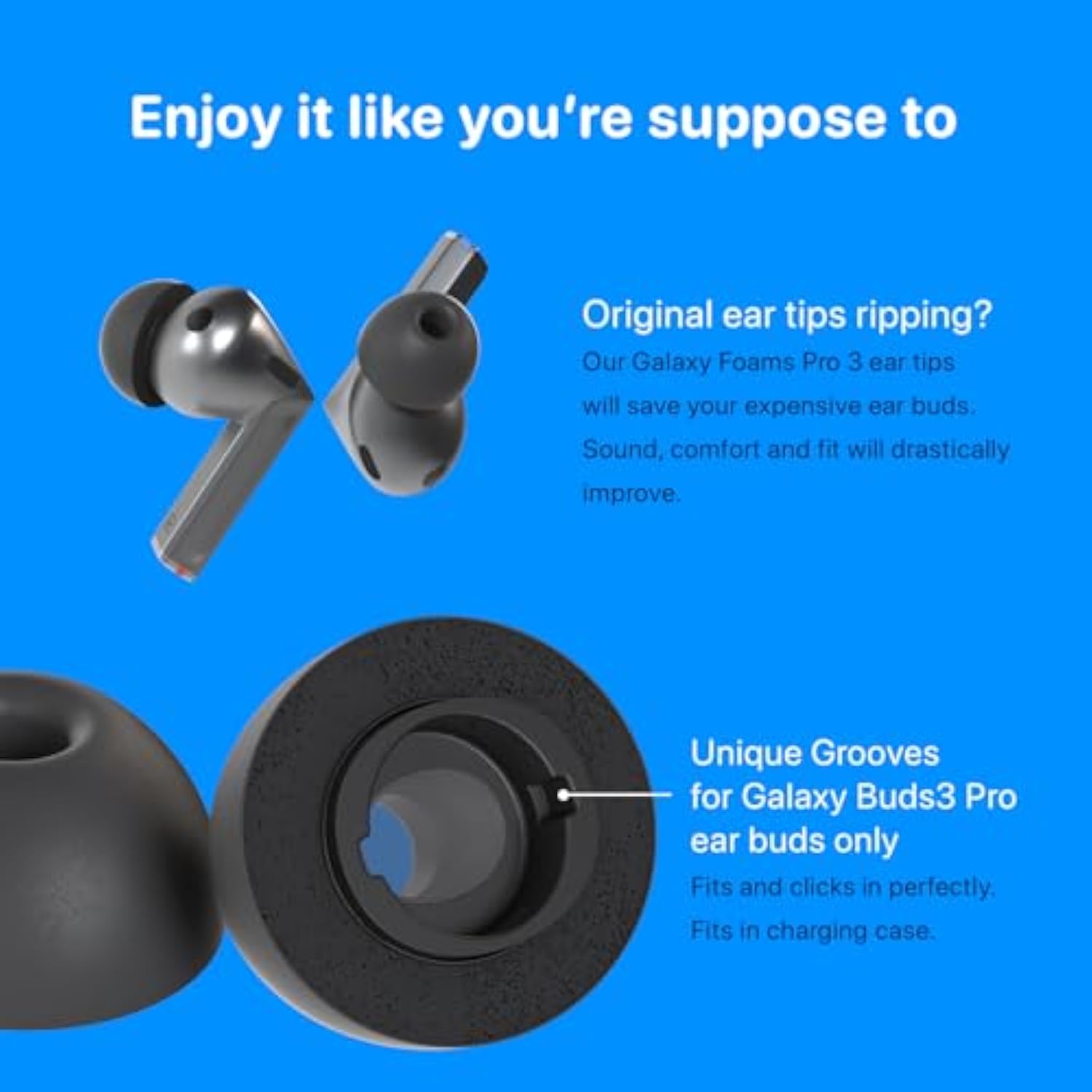 Galaxy Foams Memory Foam Ear Tips for Galaxy Buds3 Pro and Buds Pro 3 with Memory Foam Shield, Secure, Comfortable Replacement (SML)