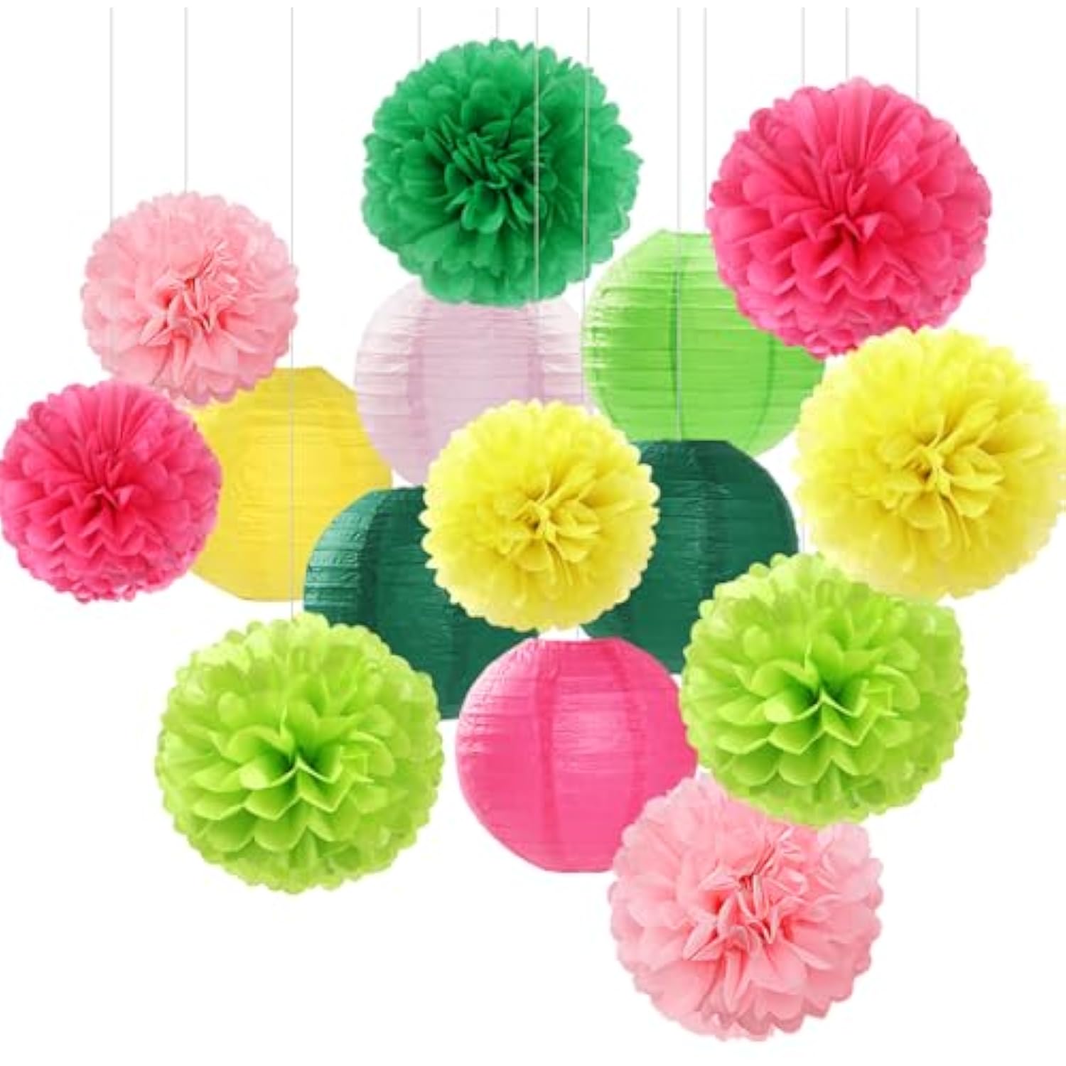 Hawaiian-Summer Pool Party-Decorations Paper-Flowers Lanterns - 15Pcs Luau Tropical Beach Tissue Pom Poms Streamers,Birthday Bachelorette Wedding Baby Shower Graduation Hanging Supplies Decor
