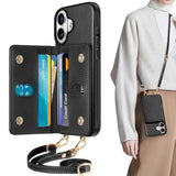 TUCCH Crossbody Wallet Case for iPhone 16 (6.1") 2024, RFID Blocking [6 Card Slots][Detachable Adjustable Lanyard], Magnetic Closure Flip Wallet PU Leather Shockproof Phone Cover for iPhone 16, Black