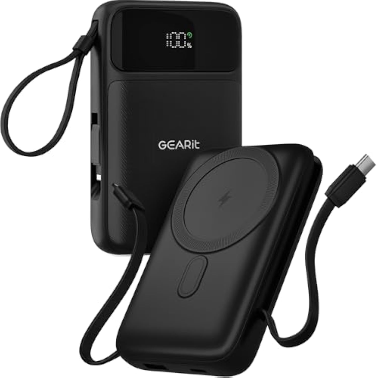 GEARit 5-in-1 10000mAh Power Bank - Wireless Charging, Built-in USB-C & Lightning Cables, MagSafe Compatible - Compact, Fast, Portable Charger and Battery Pack for Phones, Tablets and Other Devices