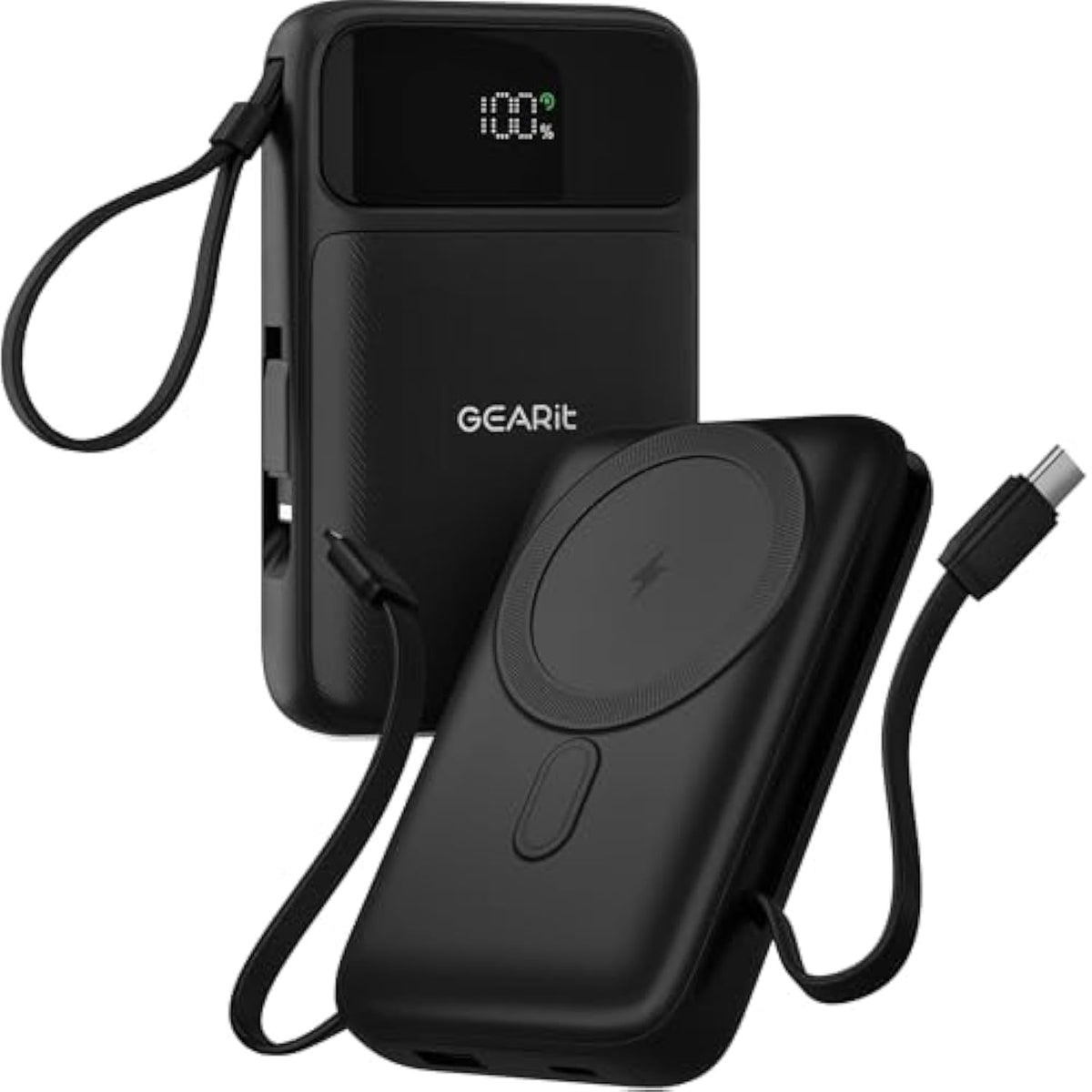 GEARit 5-in-1 10000mAh Power Bank - Wireless Charging, Built-in USB-C & Lightning Cables, MagSafe Compatible - Compact, Fast, Portable Charger and Battery Pack for Phones, Tablets and Other Devices