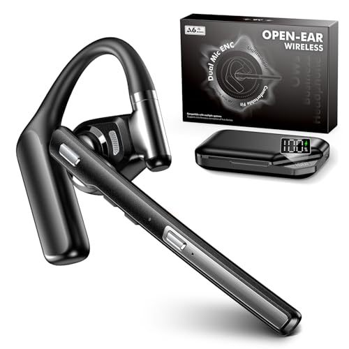 Bluetooth Headset V6.0, Open Ear Wireless Earpiece with Noise Canceling Mic, 96H Talking Time with the 950 mAh Charging Case for iOS Android Laptop,