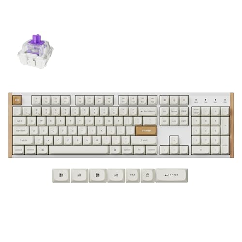 K10 He Qmk Wireless Gaming Custom Mechanical Keyboard, 2.4 Ghz/Bluetooth/Wired Full-Size Hot-Swappable Programmable Rgb Backlit Gateron Magnetic Switches For Mac Windows, Wood Frame-White