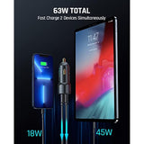 65W Usb C Car Charger, Dual Port Fast Charging Car Adapter With Pd3.0 Qc3.0 Compatible With Iphone 14/14 Pro/13/13 Pro/13 Pro Max, Macbook Air, Samsung Galaxy S20/10, Pixel, Ipad Air And More
