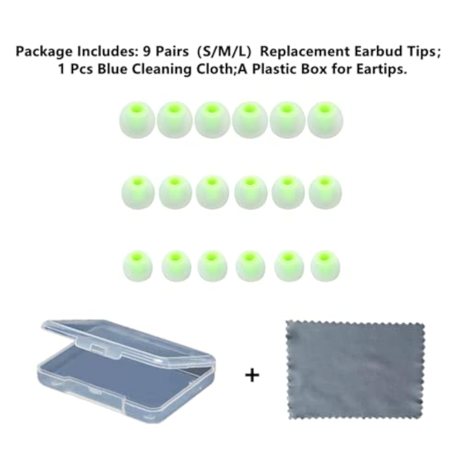 Earbuds Replacement Tips Silicone Earbud Tips Ear Gels Fit For Inner Hole From 3.8Mm - 5.1Mm Earphones 9 Pairs S/M/L Clear Green