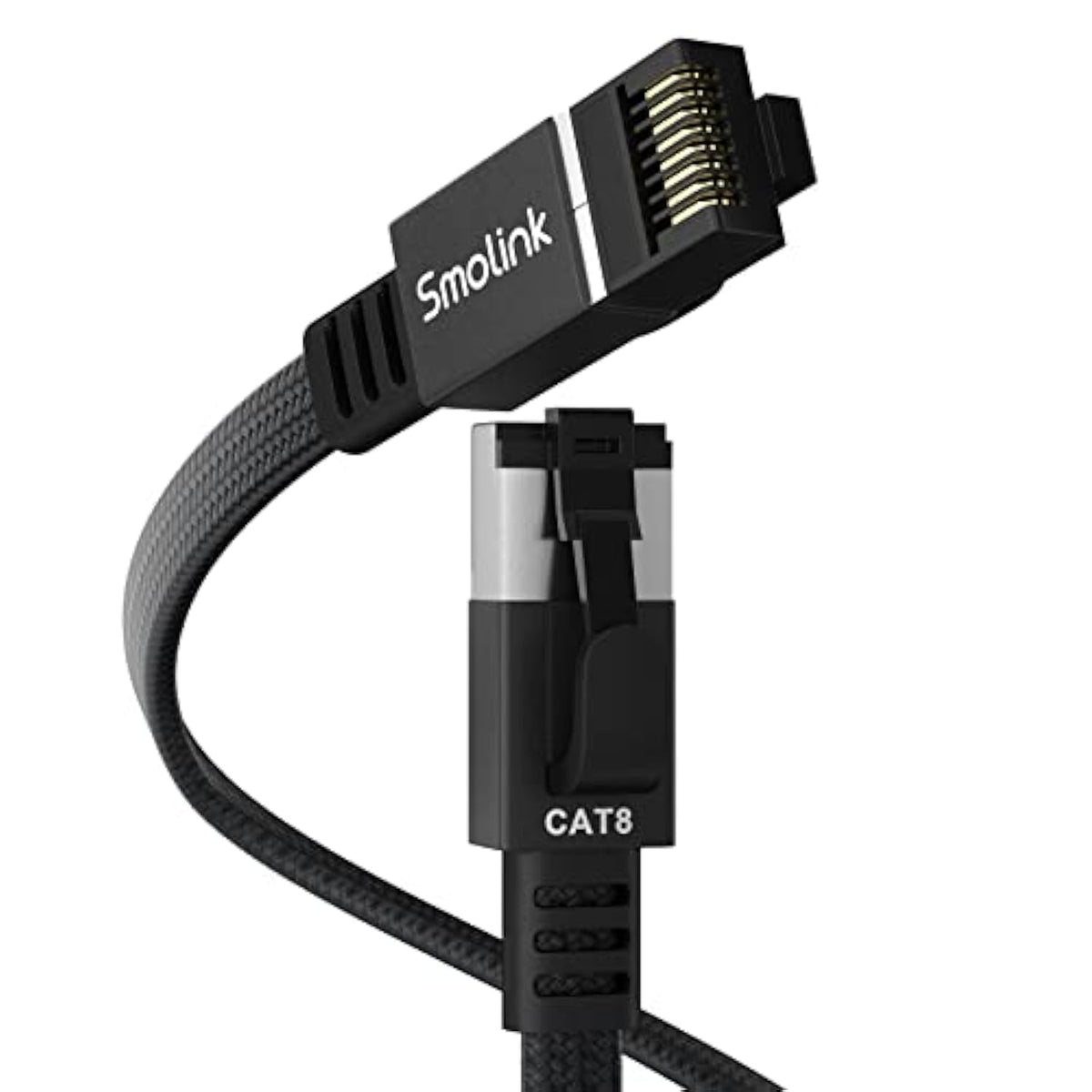 Cat 8 Flat Ethernet Cable 50 Ft, Nylon Braided High Speed Network Cable Lan Ca