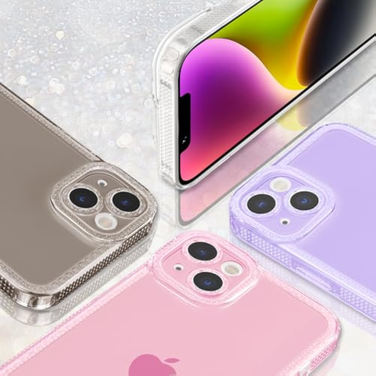 Designed For 14 Plus/15 Plus 6.7 Inch,Sparkly Cute Clear Case For Women Girls,Glitter Bling Flexible Soft Tpu Silicone Bumper Protective Cover For 14 Plus/15 Plus,Pink