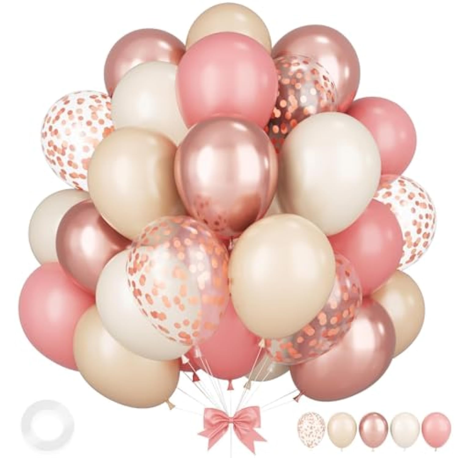 Retro Pink White Balloons, 12 Inchs Blush Pink Sand White Metallic Rose Gold Balloons For Girls Princess Birthday Party Wedding Anniversary Engagement Bridal Baby Shower Decorations