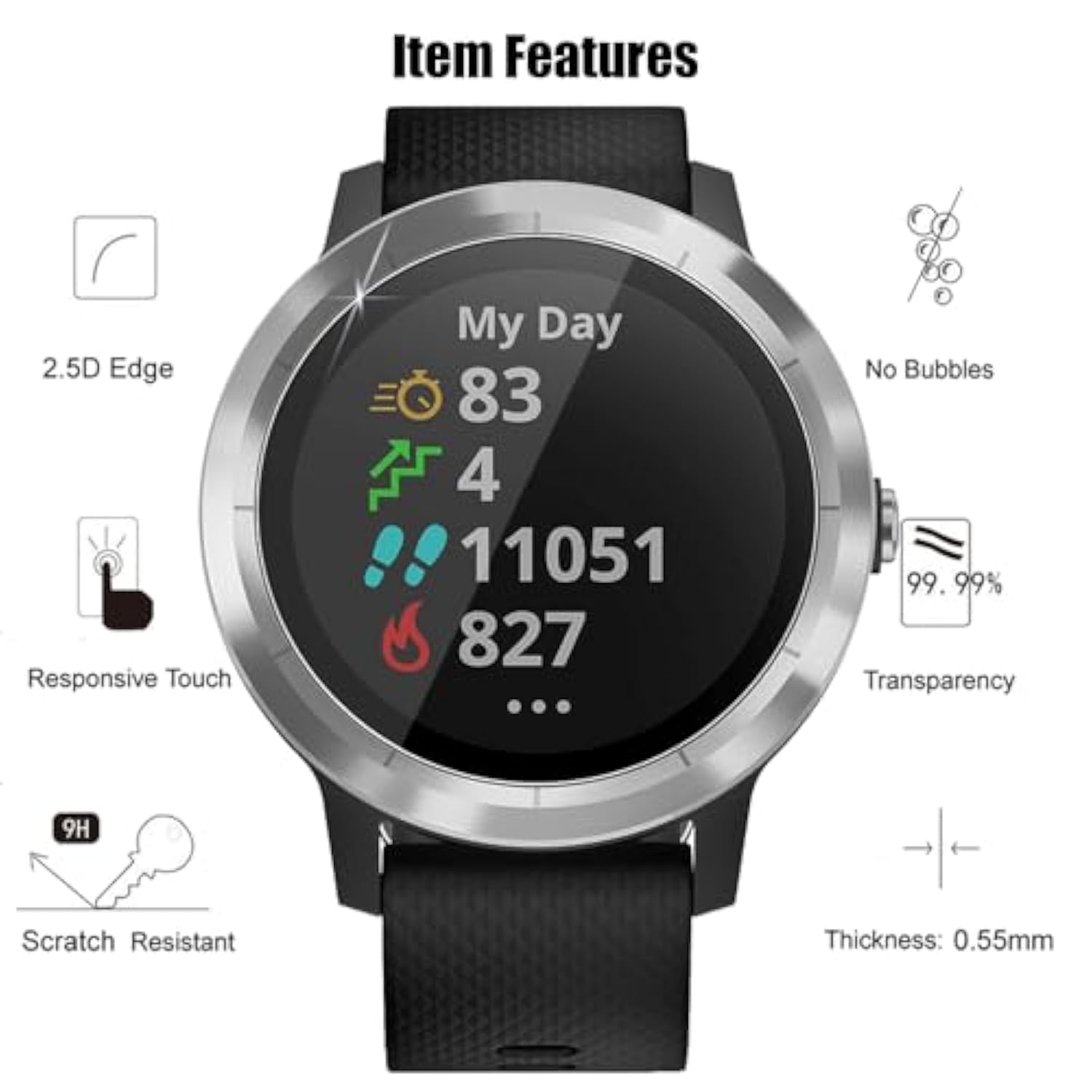 (4 Pack) Screen Protector For Garmin Vivoactive 3 (Not Music) / Instinct 2X Solar Tempered Glass, Hd Clear, Anti Scratch, Bubble Free, 9H Hardness, Case Friendly.