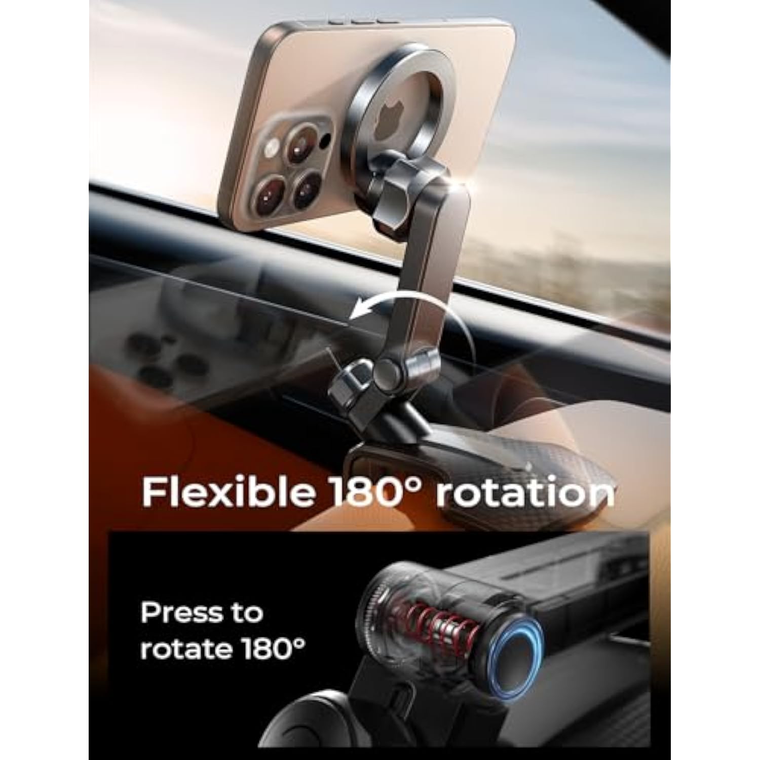 For Magsafe 360 Degree Rotation Dashboard Car Phone Holder [Strong Compression Clamp] Clip On Dashboard Cell Phone Holder, Multifunctional Magsafe Magnetic Car Phone Mount For Iphone 16 15 14 13
