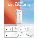 Portable Charger With Built-In Cables And Wall Plug, Fast Charging Power Bank 10000Mah, Usb C Battery Pack Compatible With Iphone 15/14/13, Samsung, Tablets, More Phones - White