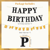 Black Gold Birthday Party Set Banner Balloons Themed Decor for Men Women