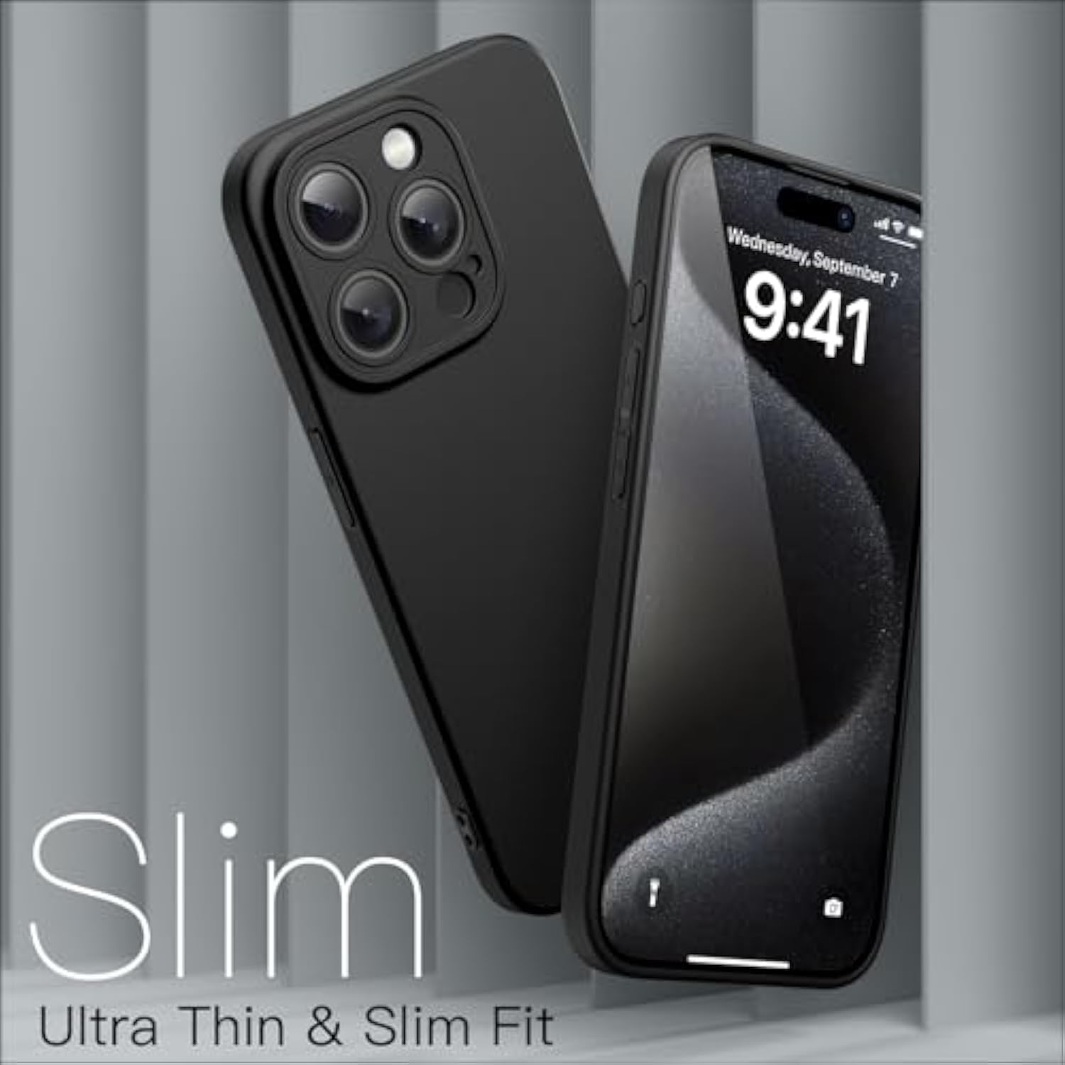 JETech Slim Case for iPhone 15 Pro 6.1-Inch with Camera Lens Full Cover Protection, Ultra-Thin Lightweight Matte Finish Minimalist Protective Phone Cover (Black Titanium)