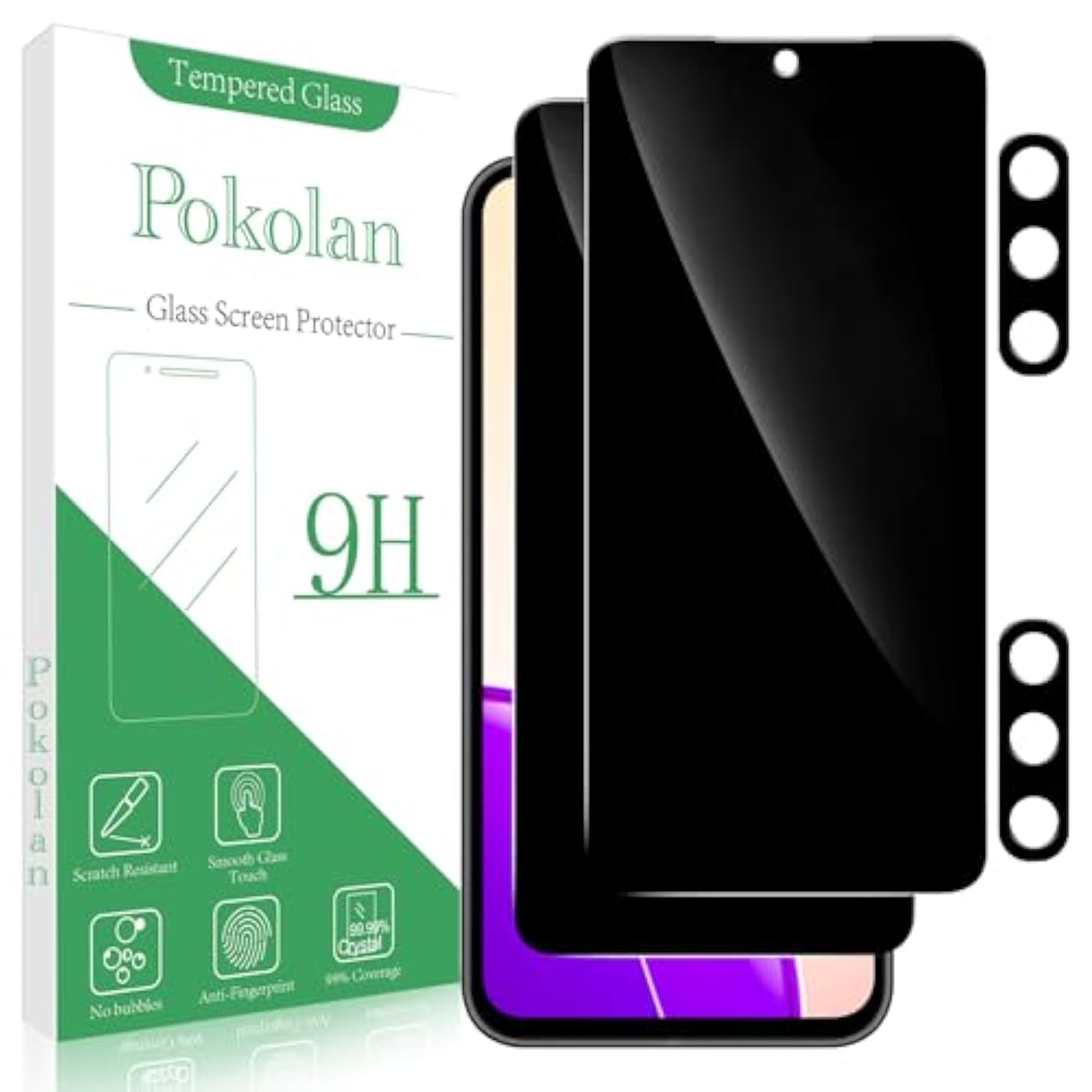 2+2 Pack Privacy Screen Protector For Samsung Galaxy A54 Tempered Glass, 2 Pack Privacy Film + 2-Pack Camera Lens Protector, Anti Spy Protection, Bubble Free, Case Friendly, Easy To Install
